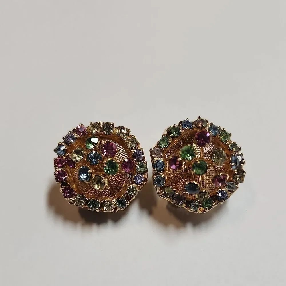 Vintage Gold Tone Multicolor Clip On Earrings
